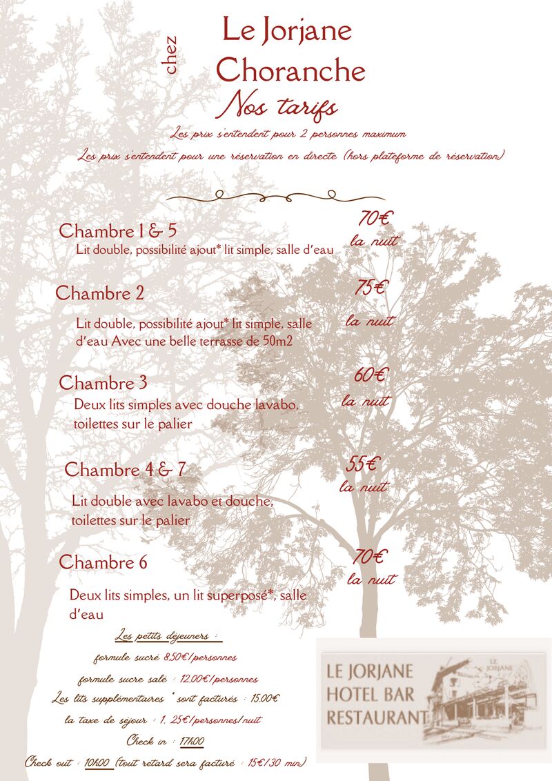 Tarification hotel 2025