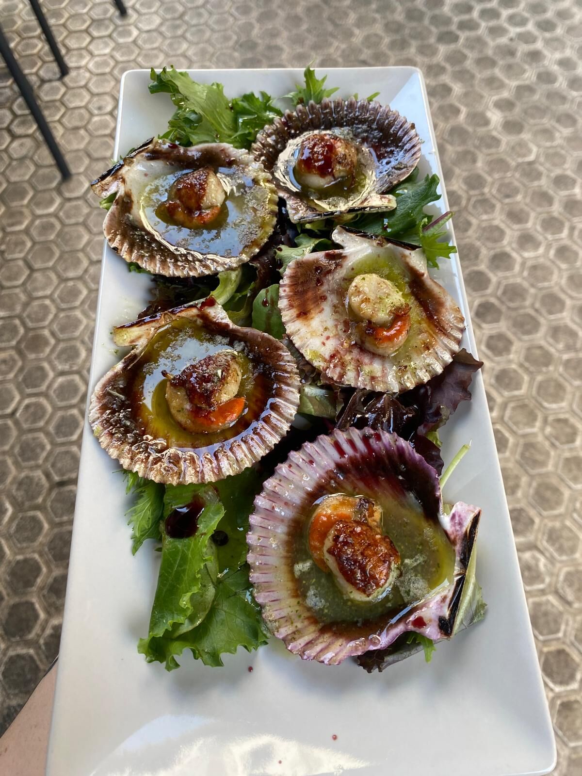 Zamburiñas a la plancha aliñadas con vinagreta de la casa