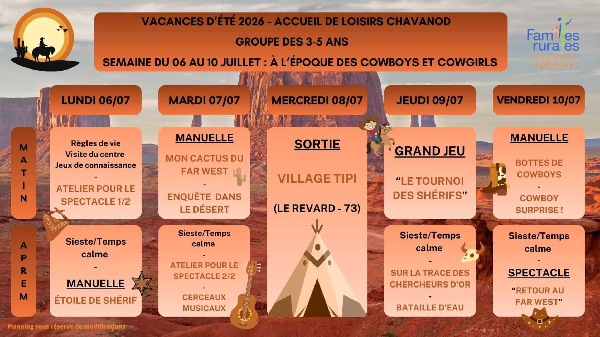 PLANNINGS VACANCES D'ÉTÉ 2026
