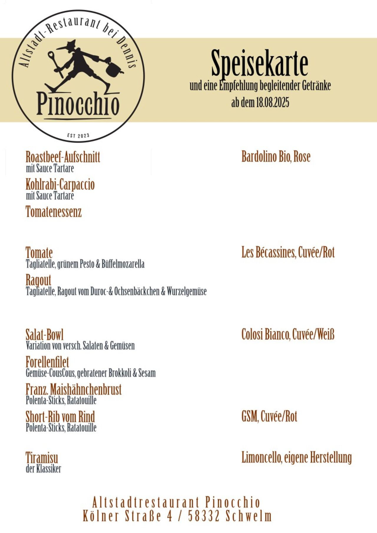 Unsere Speisekarte vom 19.08.25 bis zum 04.09.25