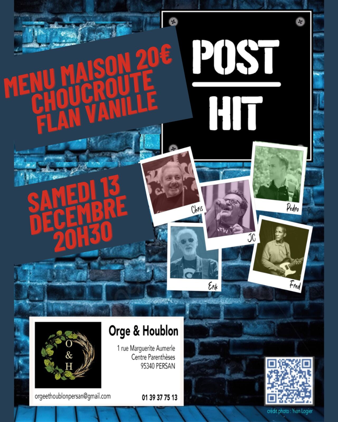 Soirée Concert repas Post Hit samedi 13 décembre