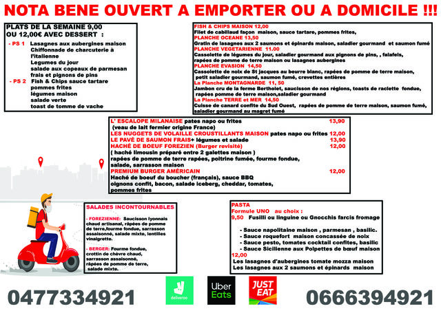 menu emporter et livré du 16 AU 21 novembre