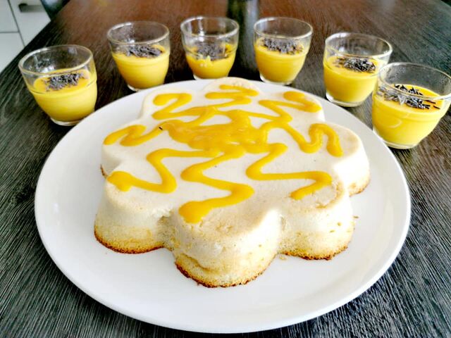 DESSERT : Crème de mangue et vermicelles + gâteau magique 3 couches à la vanille de l' Ile Maurice