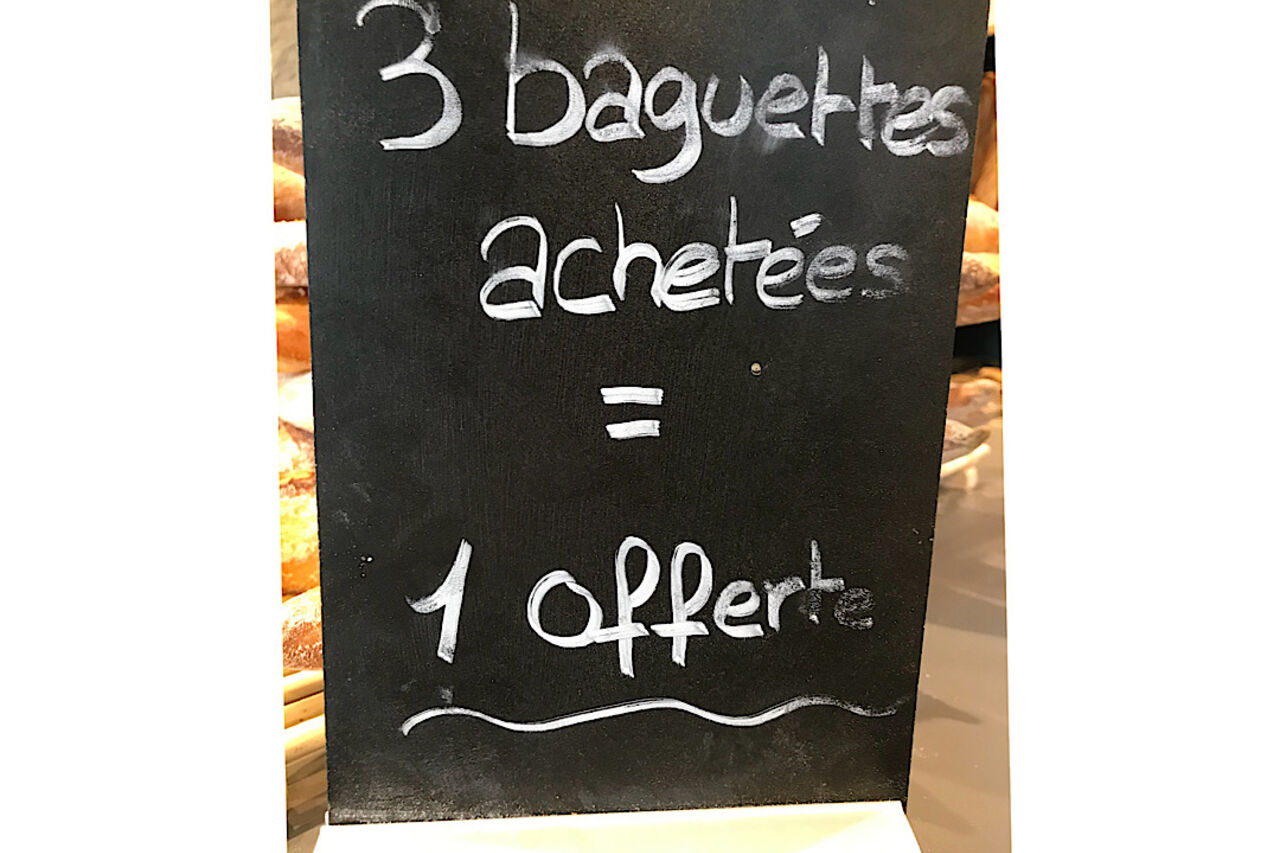 3 baguettes achetées la 4ème offerte