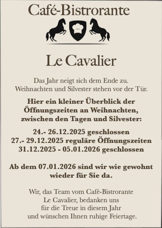 Öffnungszeiten Weihnachten und Neujahr