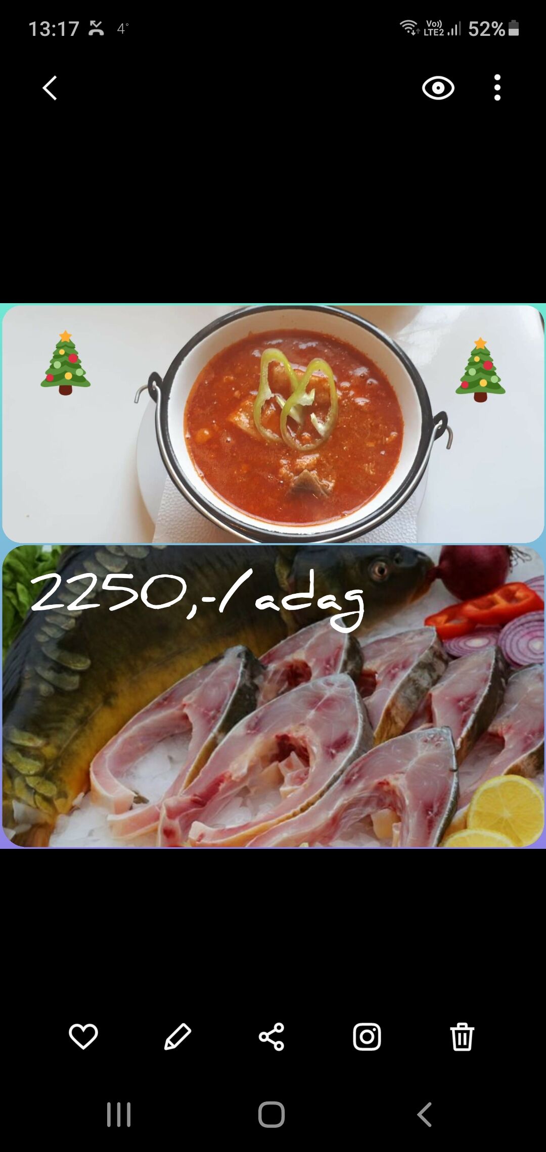 Kedves Vendégeink!
Karácsonyra filézett ponty hallé elő rendelhető !
Érdeklődni a 0620/445-9708 telefonon számon.
2250 Ft/ adag