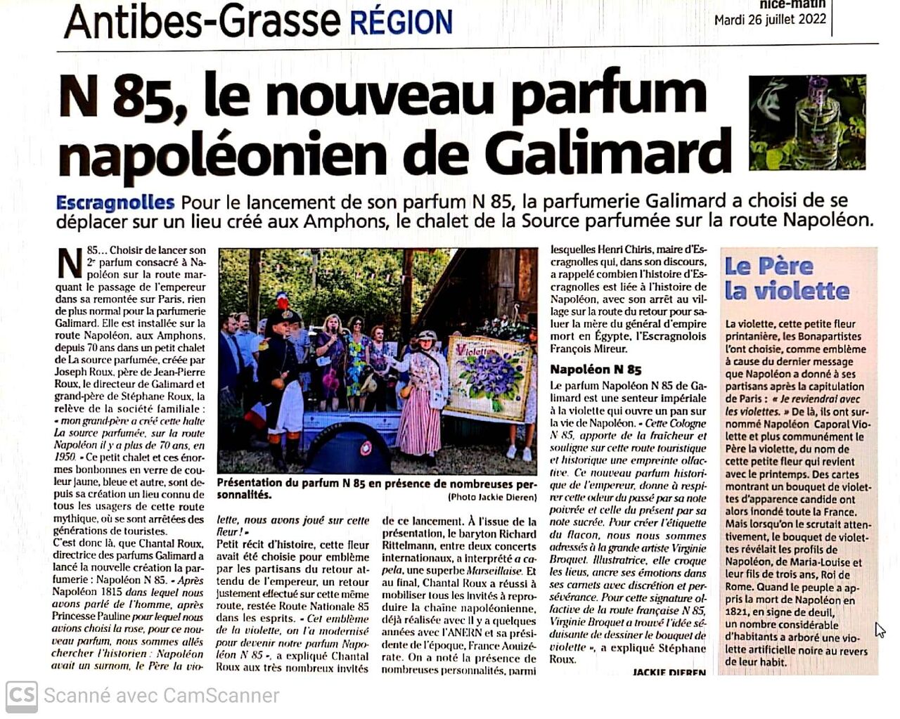 Le 2/07/2022 lancement des fragrances de la parfumerie Galimard RN85, à Escragnolles. Merci à Mme Chantal Roux et sa famille !!