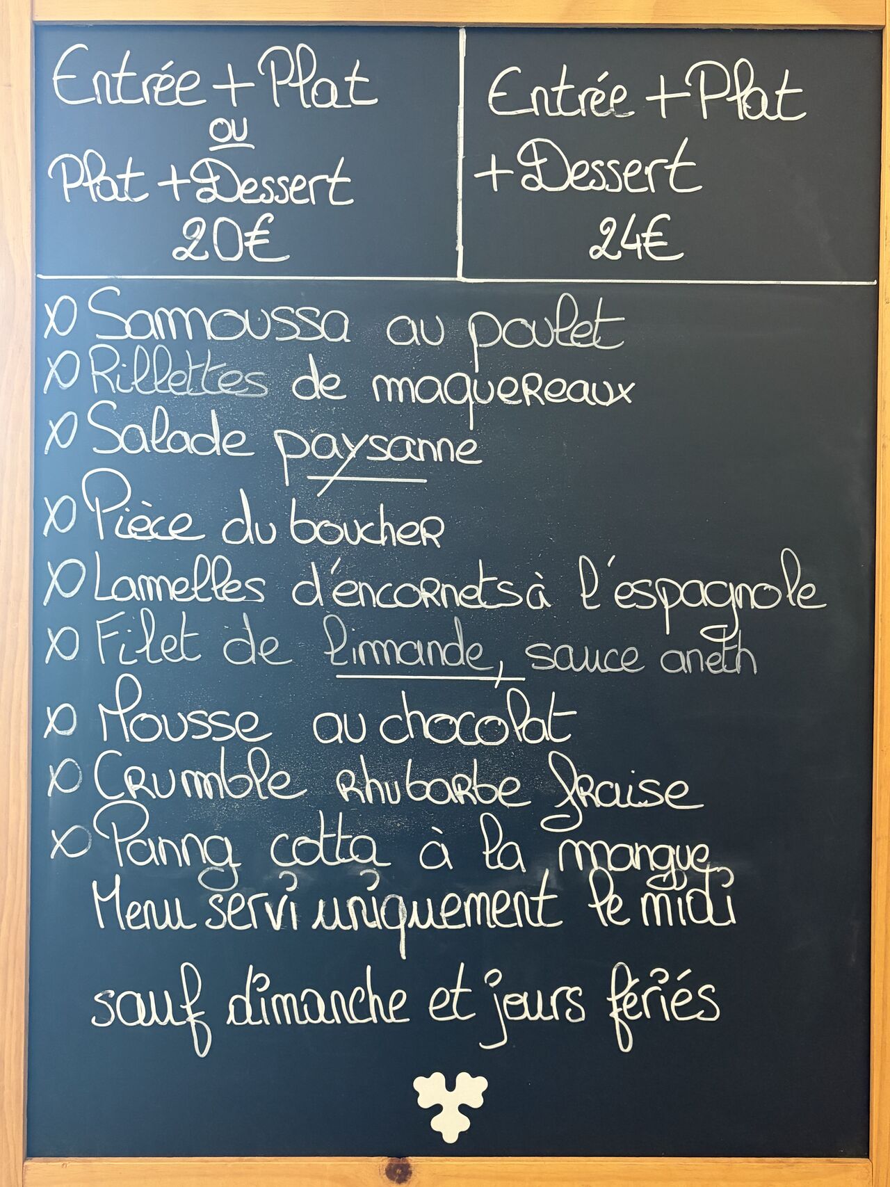 Menu du midi du 20/07 au 25/07