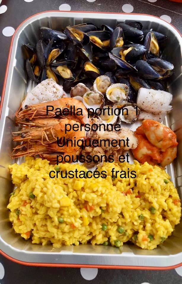 PAELLA ROYALE pour 1 personne : une paella cuisinée à ma façon uniquement avec du poisson et des crustacés de prime fraîcheur