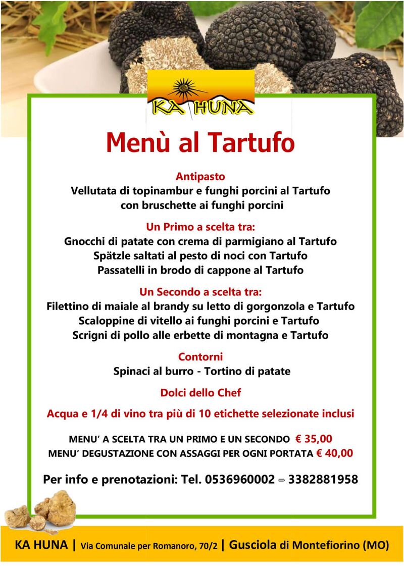 Menù tartufo 2020