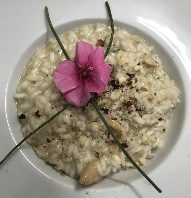 Risotto alla parmigiana e liquirizia e pistacchio