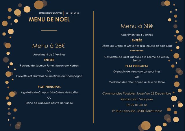 Menus de Noël 2021 (Commandes Possibles Jusqu'au 22 Décembre)