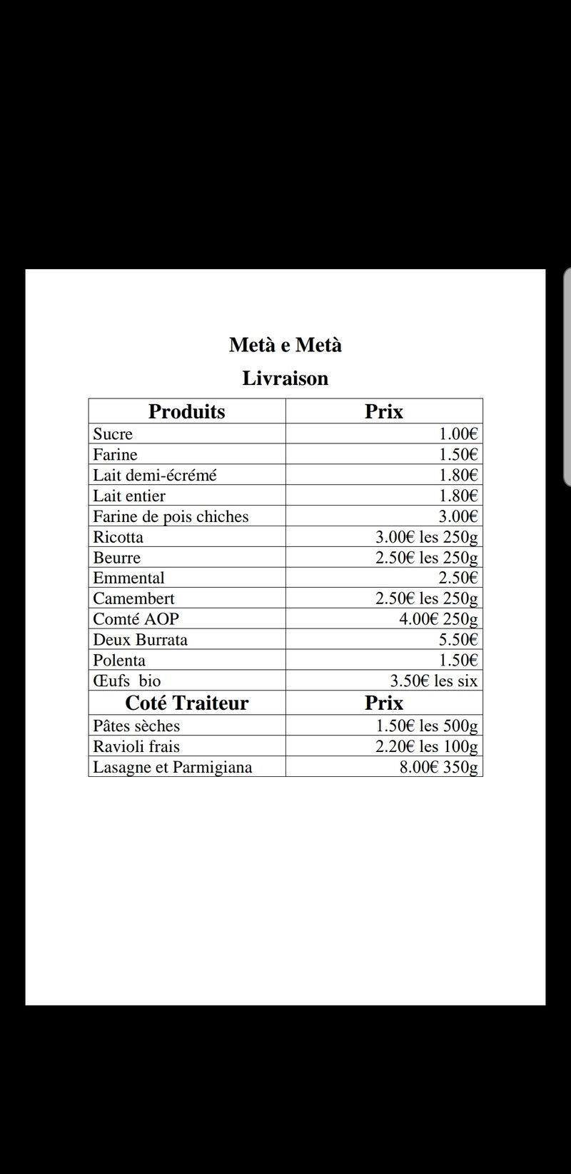 Livraison tous les samedis