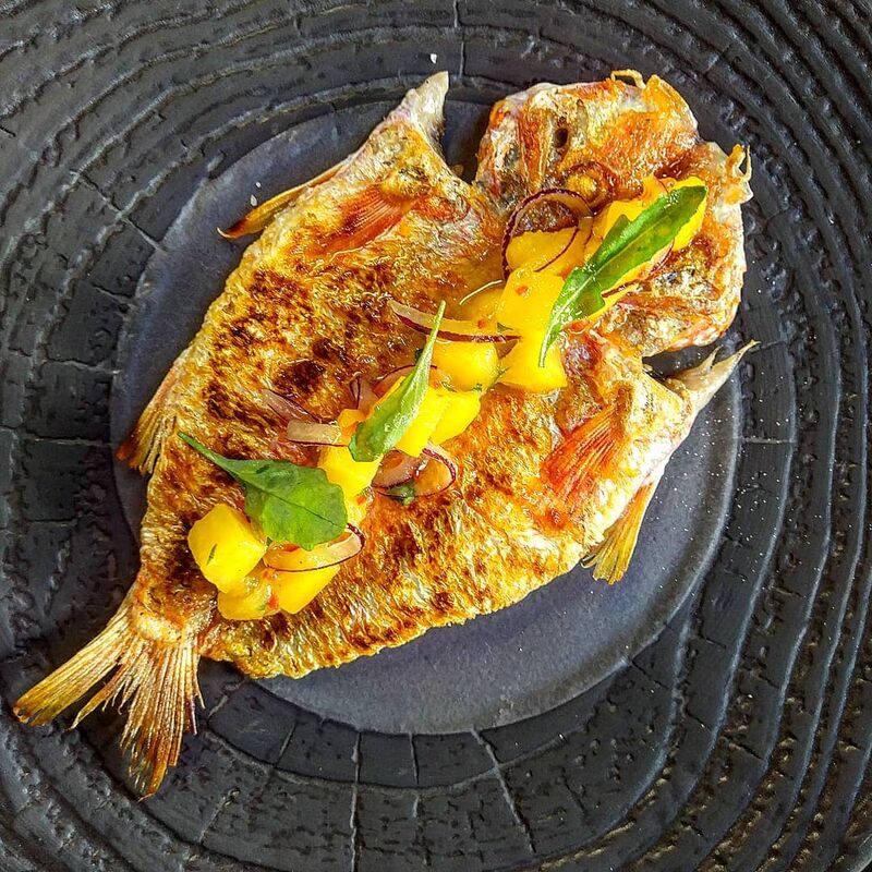 Salmonete Asado y Ceviche de Mango