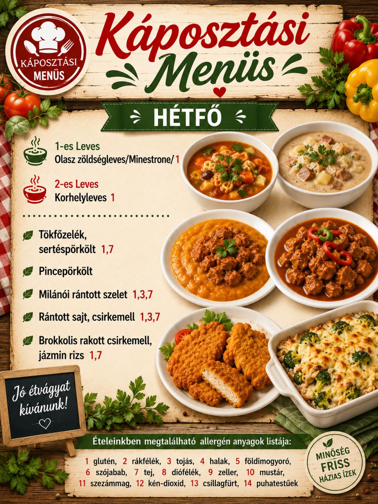 Menü- Hétfő