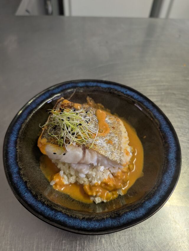 Merlu, risotto, sauce chorizo