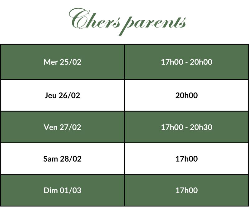 Chers parents - Horaires