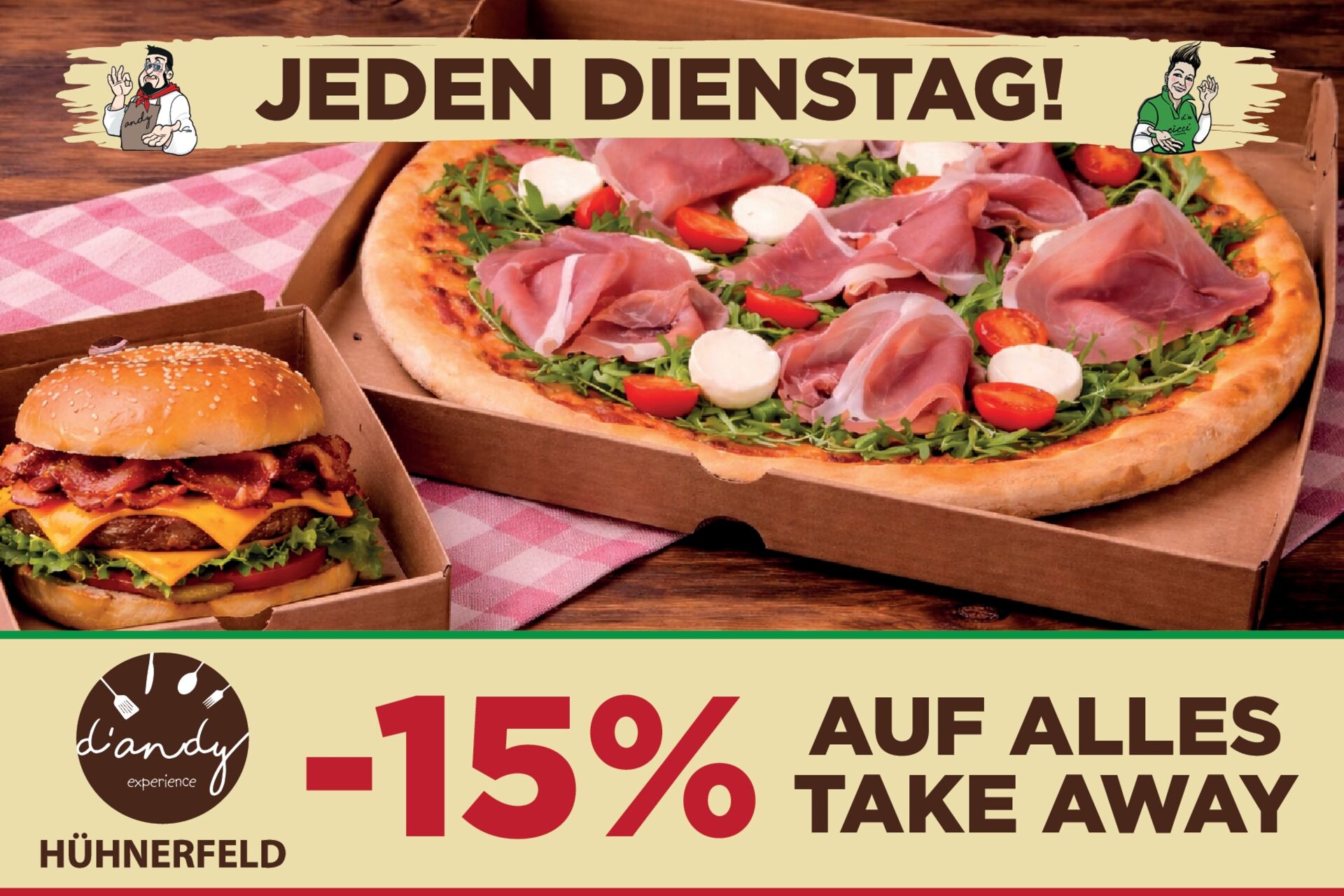 🍕🍔 JEDEN DIENSTAG – TAKE AWAY DAY! 🍔🍕