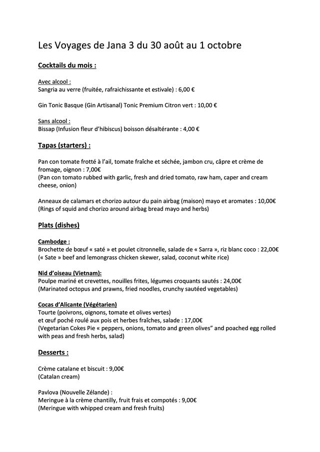 Carte Voyages de Jana 3 du 30 août au 1 octobre