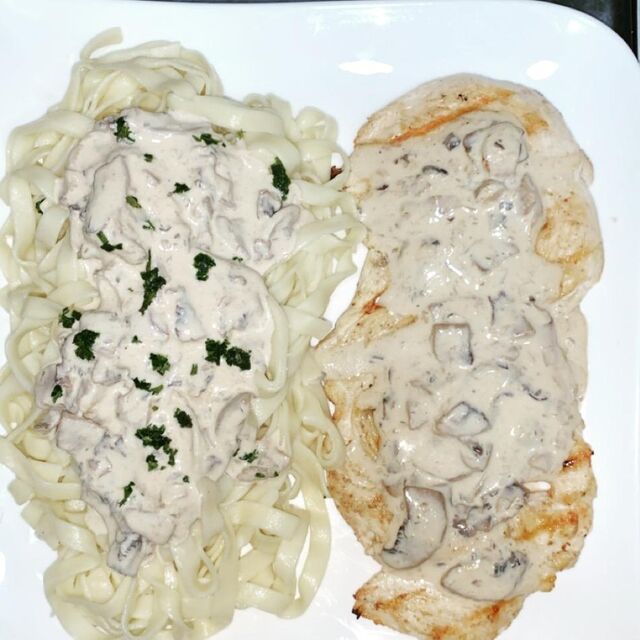 Tagliatelle normande + escalope forestière
