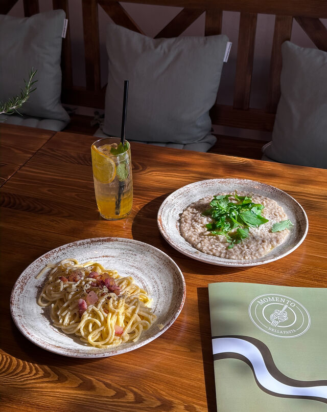 Spaghetti alla carbonara & Risotto ai funghi porcini