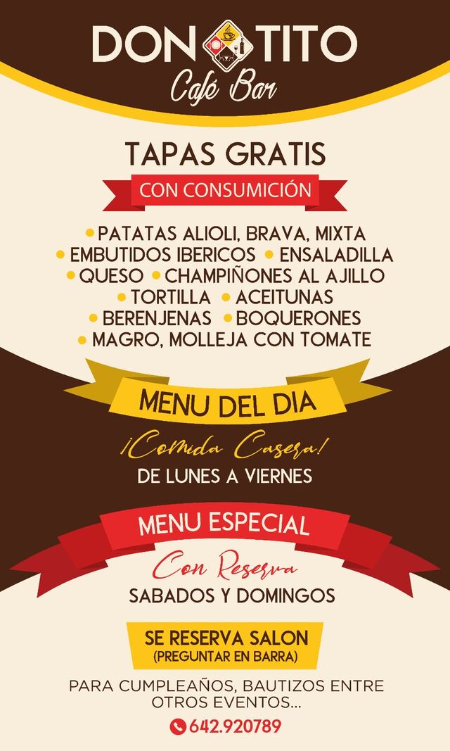 Tapas Gratis, Menú del Día y Menú Especial