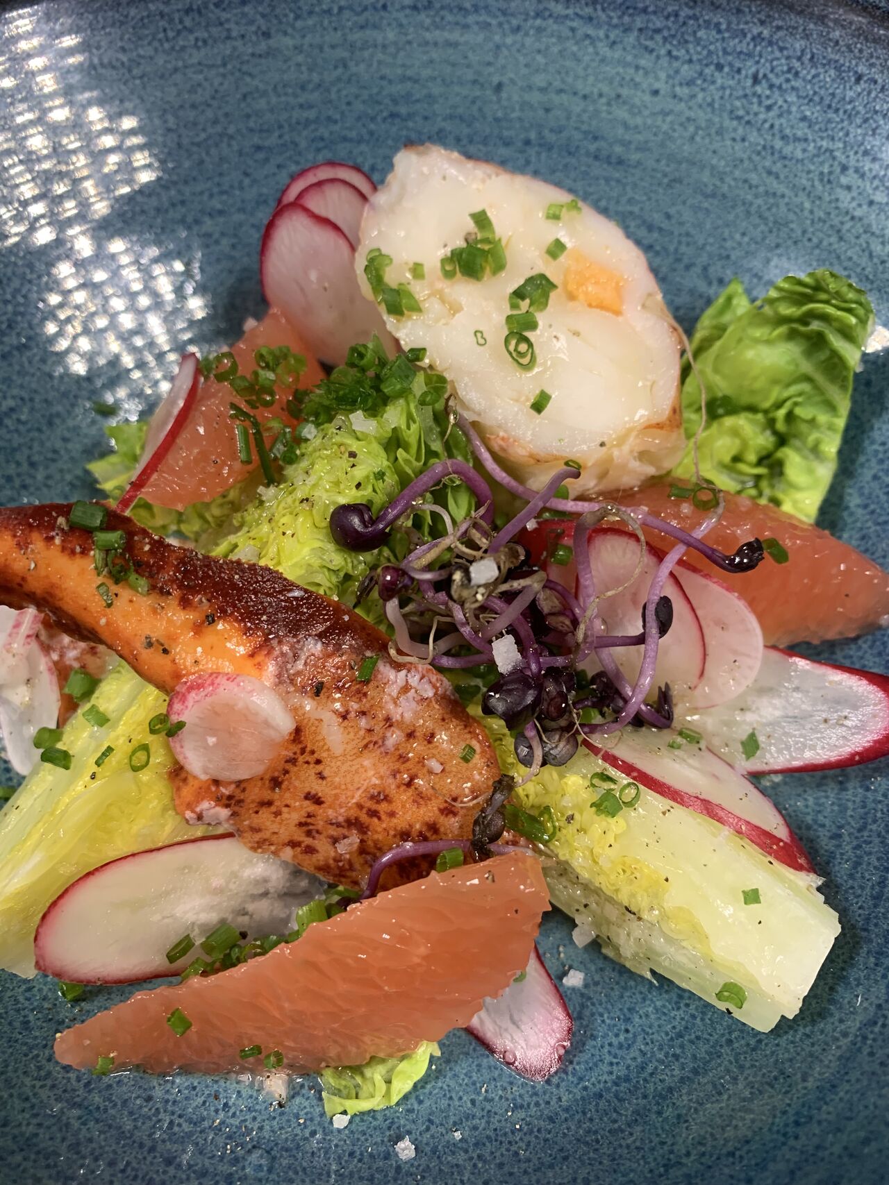 La Salade de Sucrine, Radis, Homard et Pamplemousse Rose