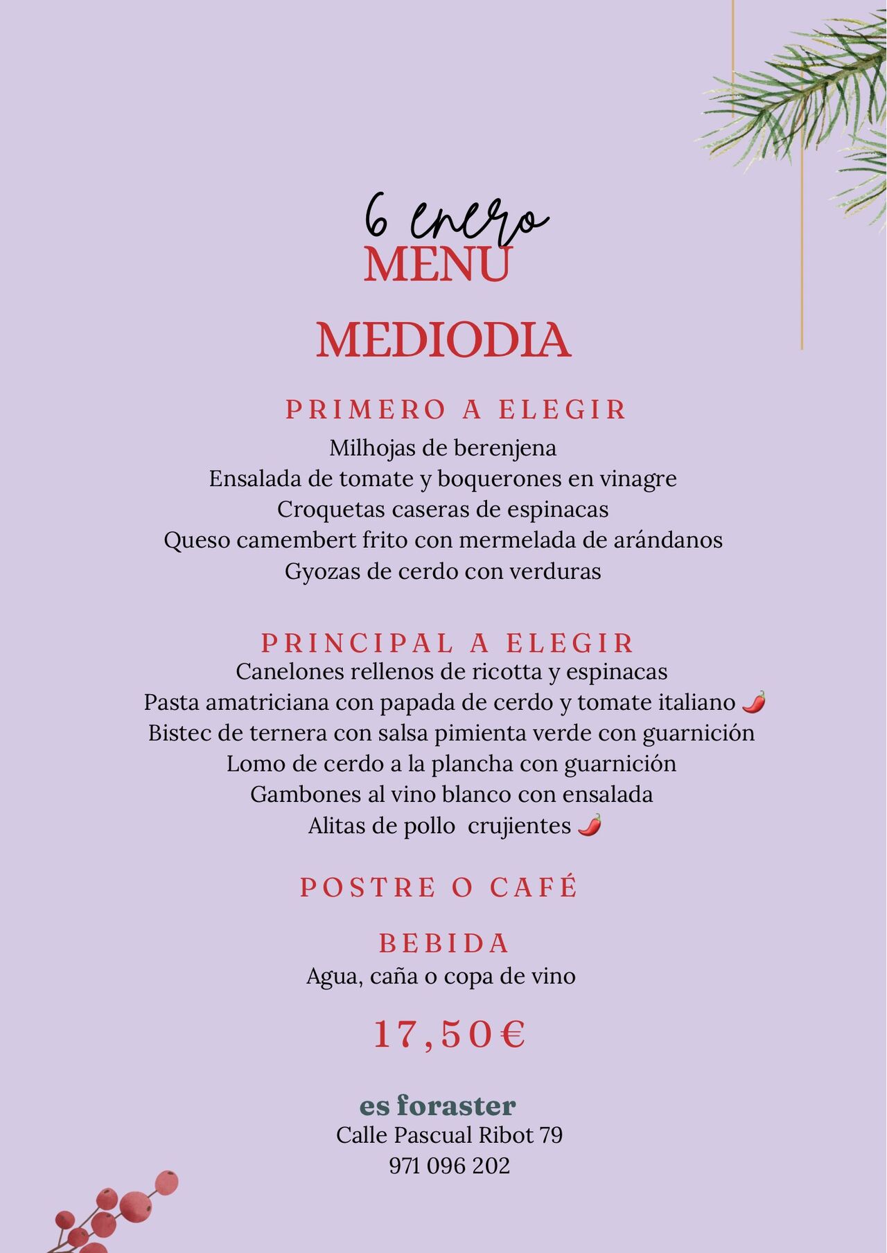 Menu mediodia 6 Enero | Dia de reyes 