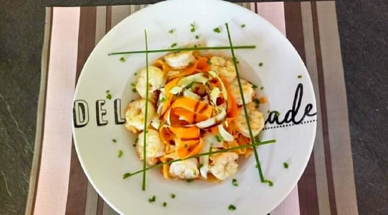 Tagliatelles Fraîches au Gambas, Tagliatelles de Carottes et de Courgettes