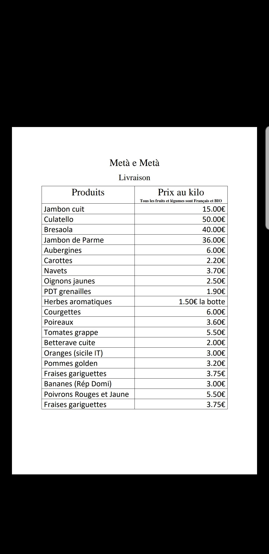 Livraison tous les samedis