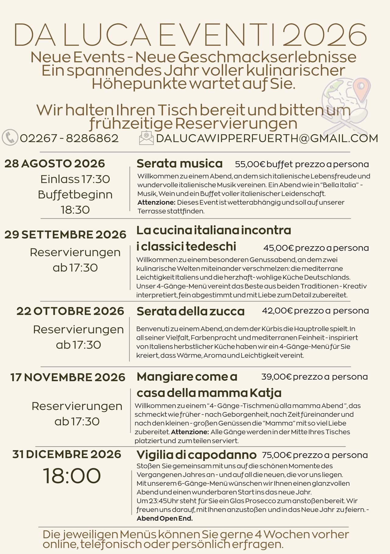 Da Luca Eventi August - Dezember 2026