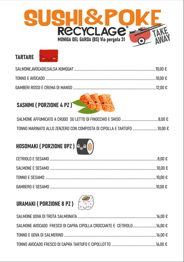 Menù sushi Pokè Recyclage