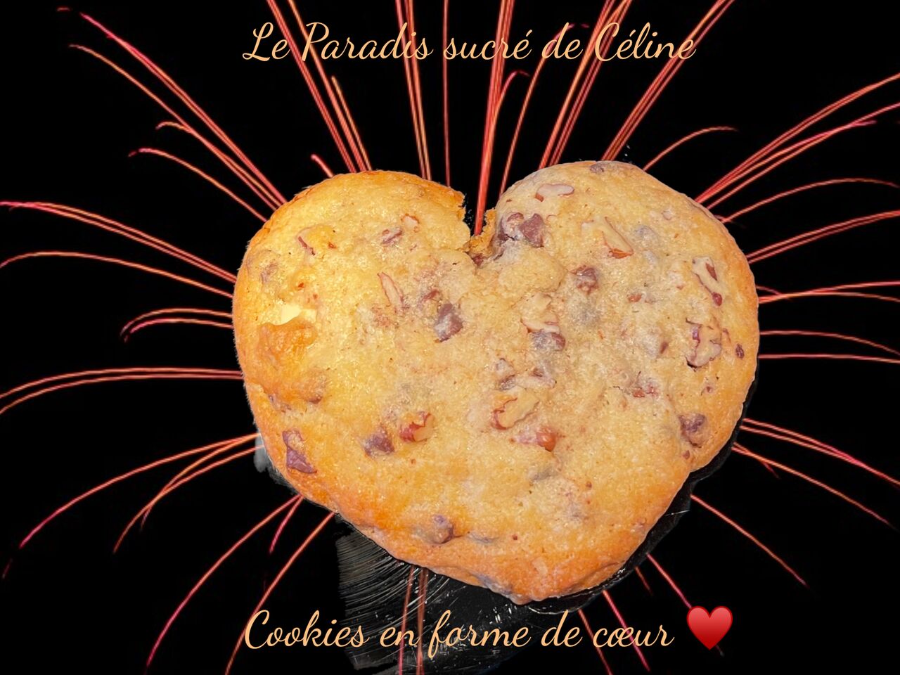Cookies en forme de Coeur (pour la Saint Valentin ) aux Noix de Pécan fourré au chocolat au lait.