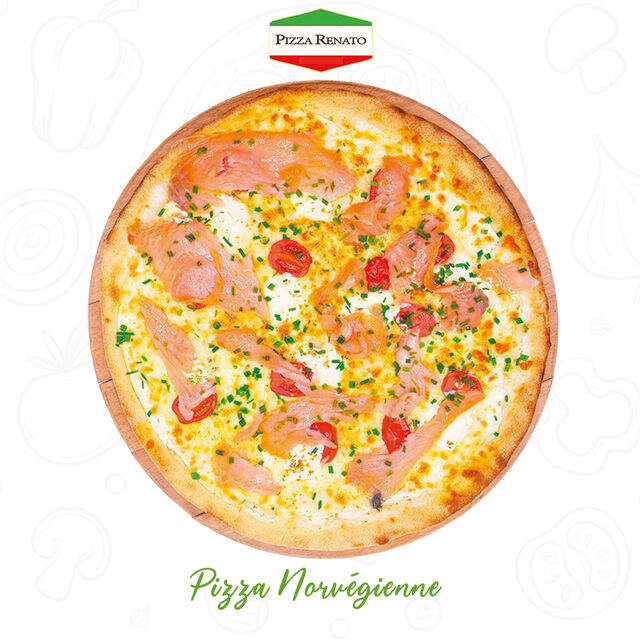 Crème fraîche, fromage, saumon, tomates cerises, Philadelphia et ciboulette.33 cm.