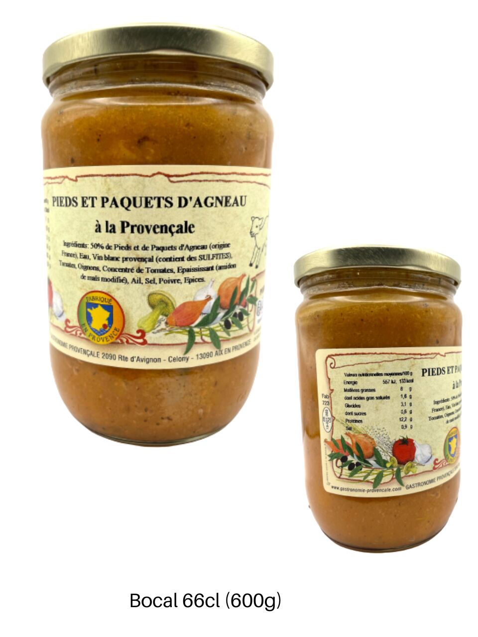 PIEDS ET PAQUETS D'AGNEAU à la Provençale - 600g - 66cl