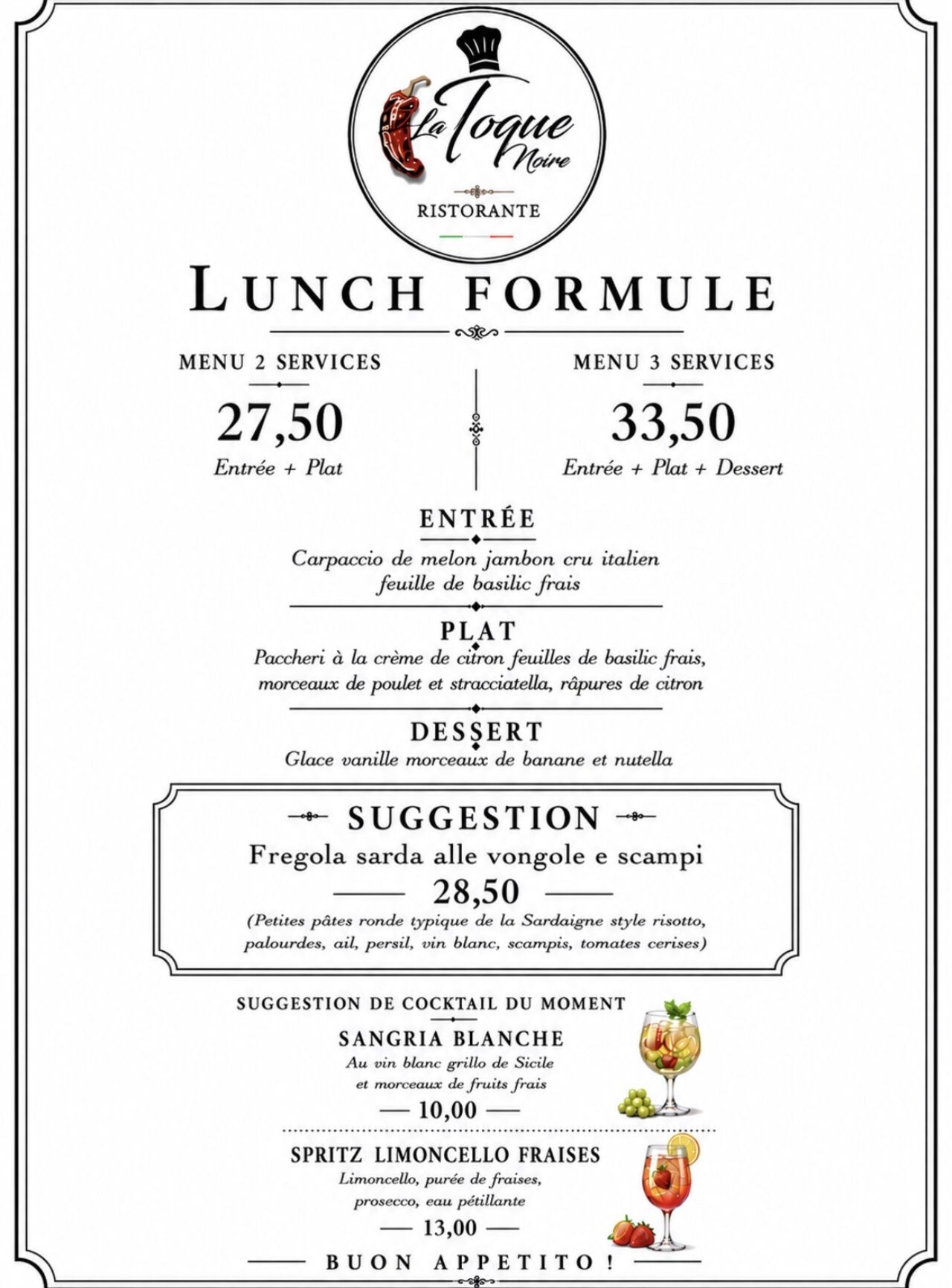 Lunch et suggestion de la semaine