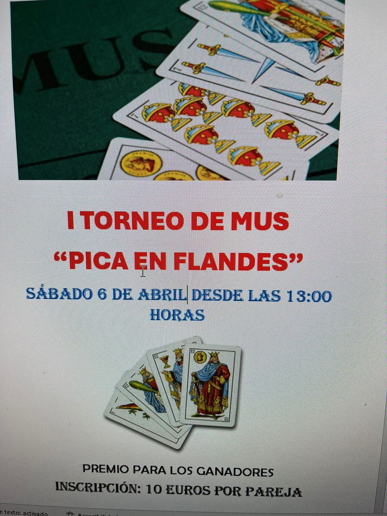 I TORNEO MUS "PICA EN FLANDES" - 6 DE ABRIL 2024 - 13:00 - 10€ INSCRIPCIÓN