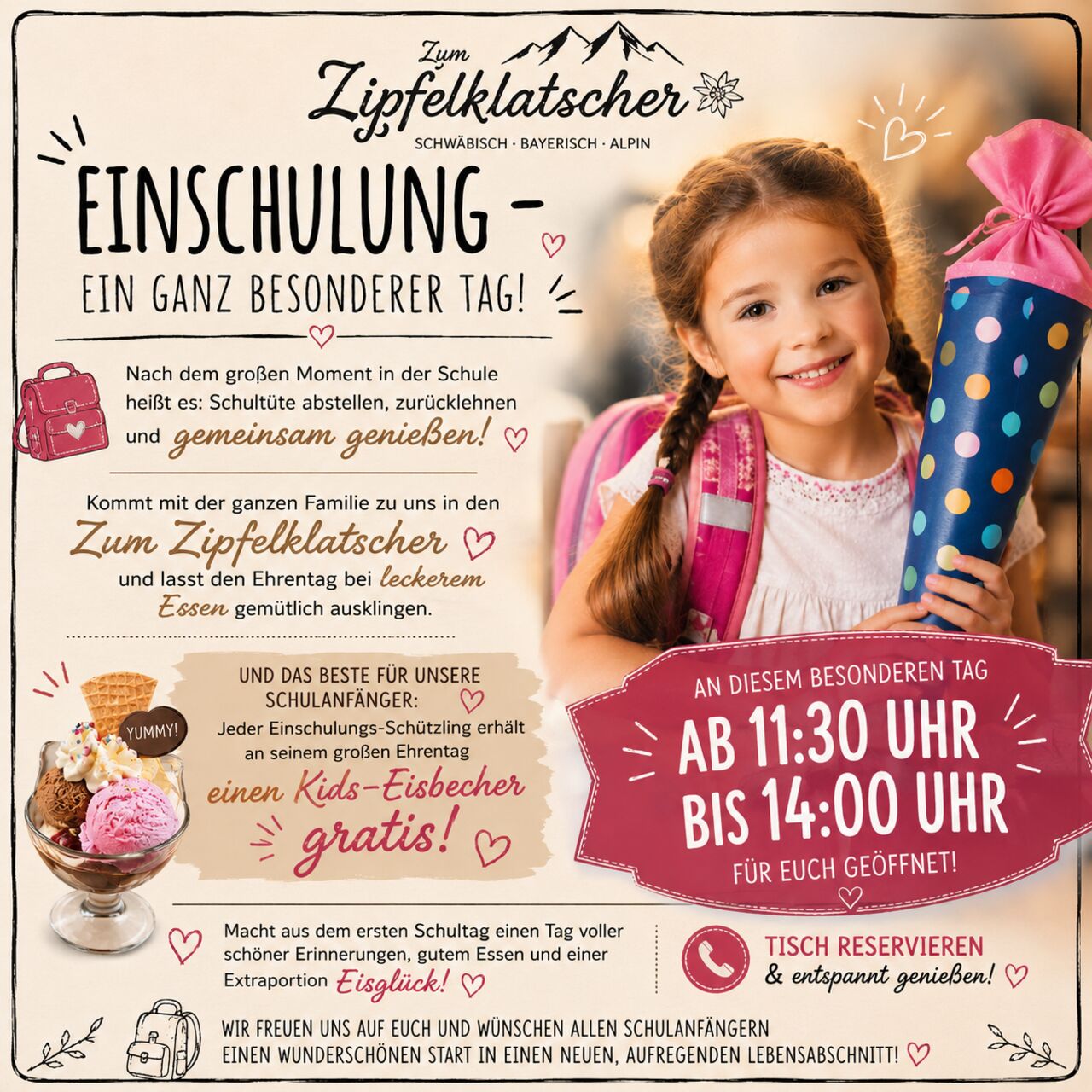 Einschulung feiern im Zipfelklatscher