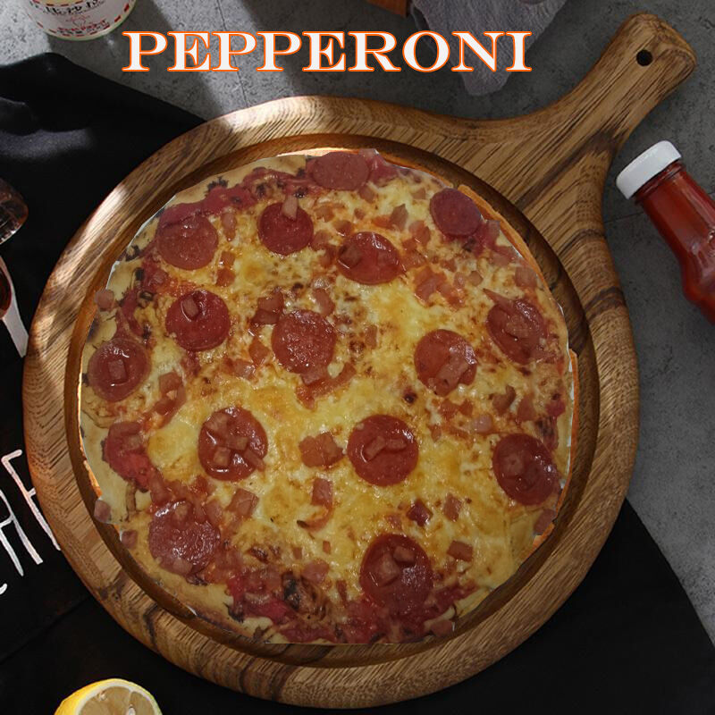 Tomate Base, Queso, Pepperoni y Bacón.