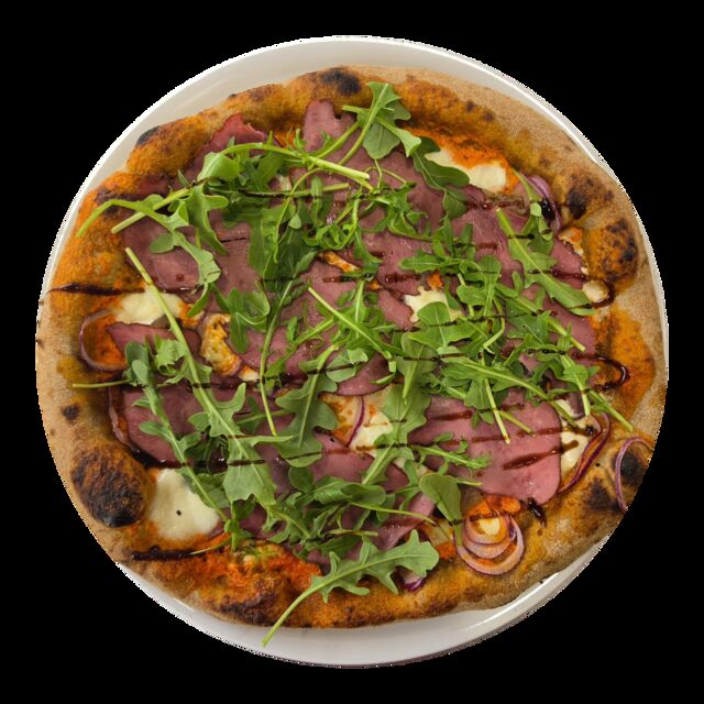 Juin La Braciata - crème poivrons rouges, aubergines, bufala et pastrami