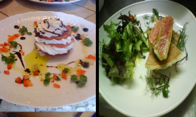 Mille feuilles de fond d'artichaud et copa / Mille feuille de rouget Au caviar d'aubergine