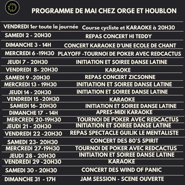 Programme de mai 2026