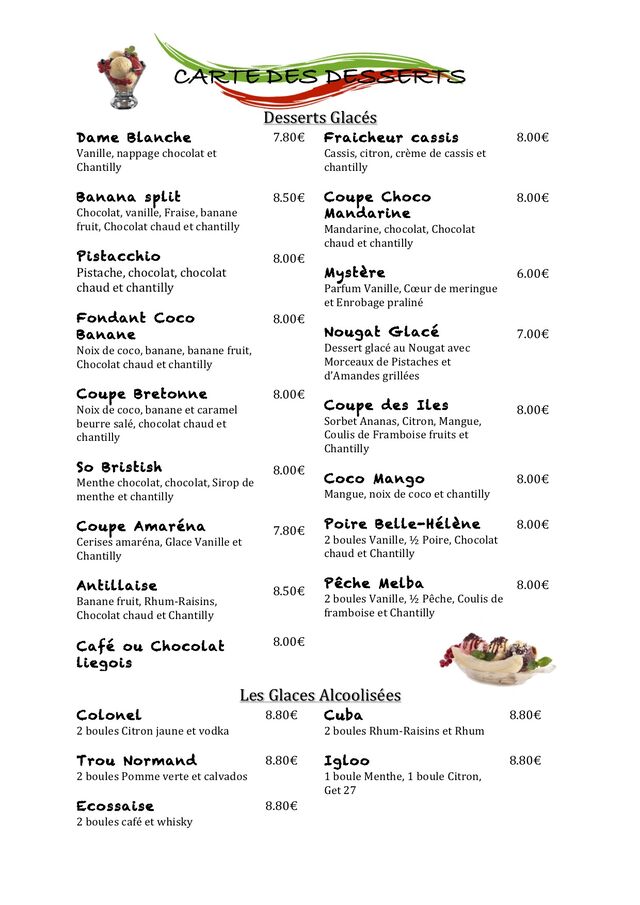 cartes des desserts