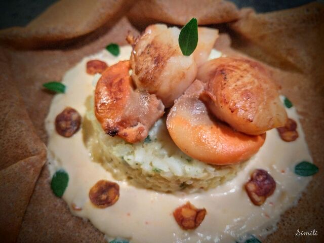 Saint Jacques, risotto, sauce chorizo