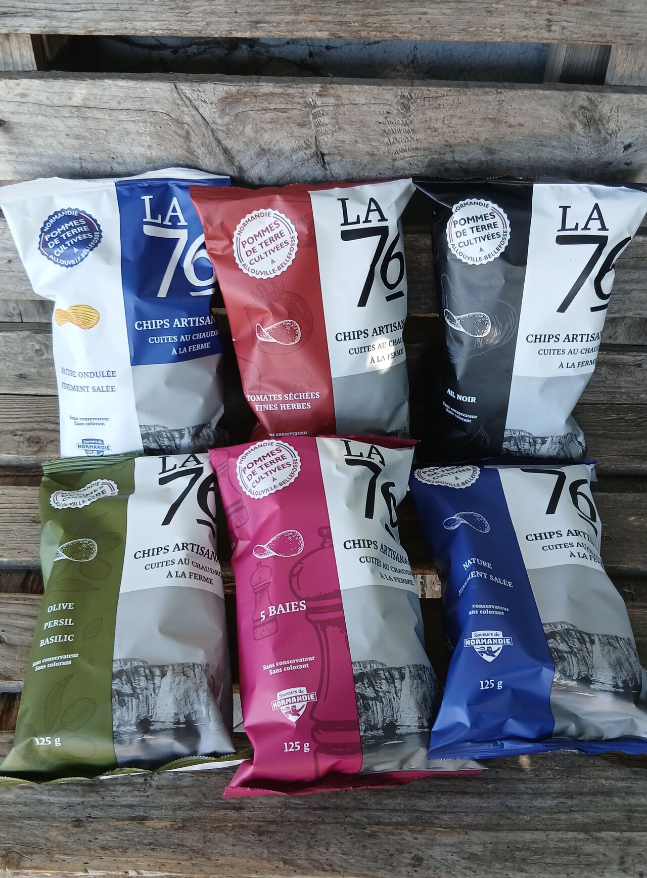 Chips la 76 ( nature, ondulé, 5 baies, Ail noir, Olives persil basilic, Tomates séchés...)