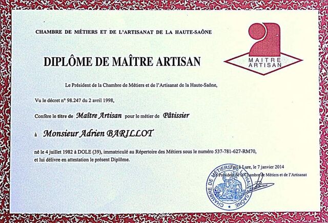 Diplôme de Mr Barillot Adrien