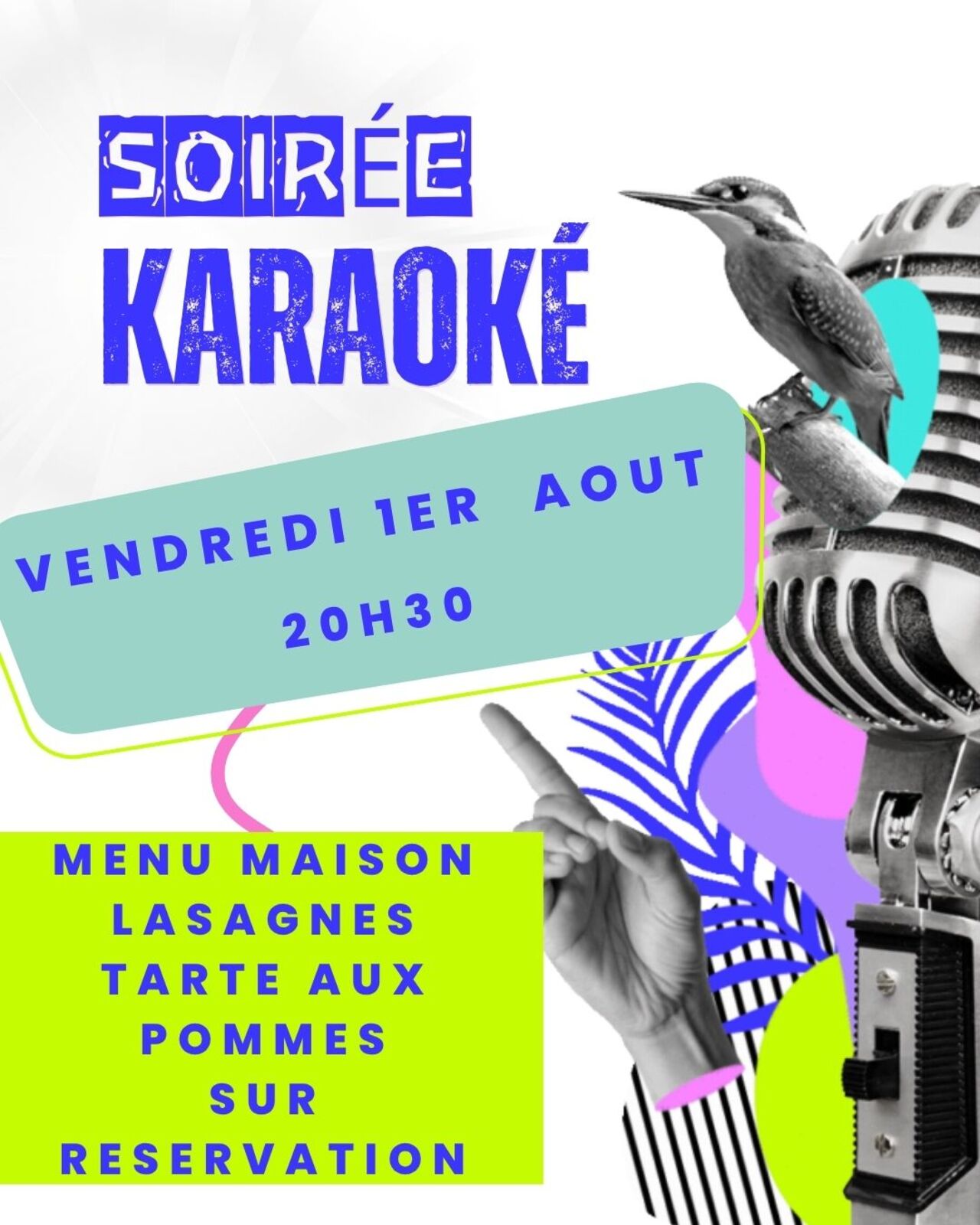 Soirée Karaoké vendredi 1er août - Menu maison