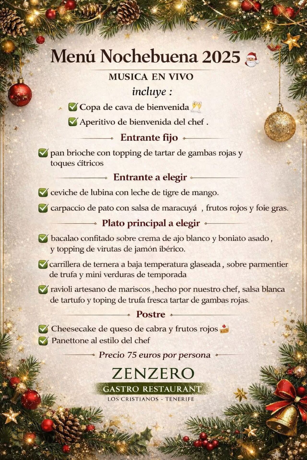 Menú nochebuena 2025