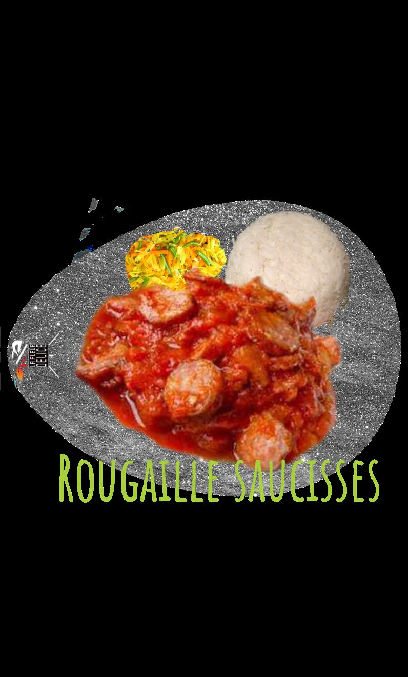rougaille cest  une sauce tomate avec herbe fraiche avec ces épice non pimenté cuite avec du poulet saucisse ,viande ,poisson 