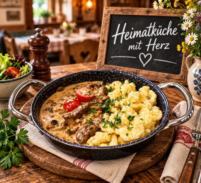 Kleines Pilzpfanne mit Rinderfilet Streifen 